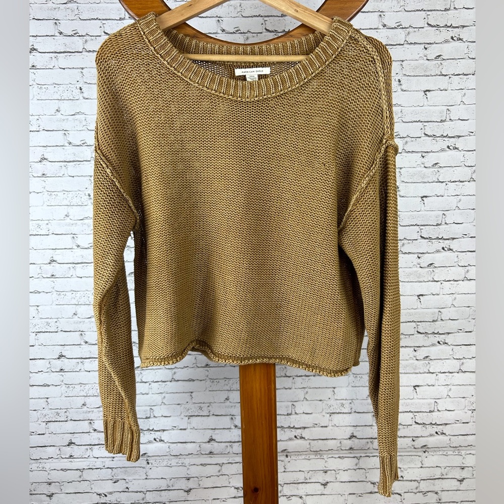 American Eagle | Relaxed Acid Washed Drop Shoulder Tan Knitted Sweater size S